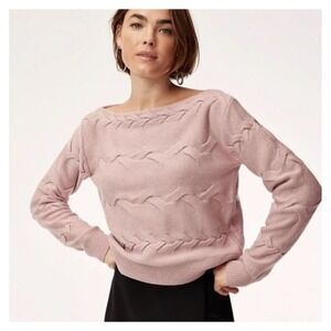 Babaton Aritzia Sweater Women S Rose Pink Luc 100% Merino Wool Cable Knit Ballet